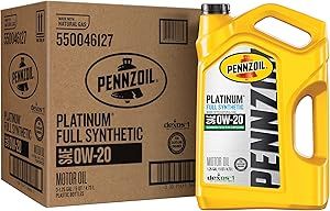 Pennzoil Platinum Full Synthetic 0W-20 Gasoline Engine Oil, 5 Quart (Case of 3)